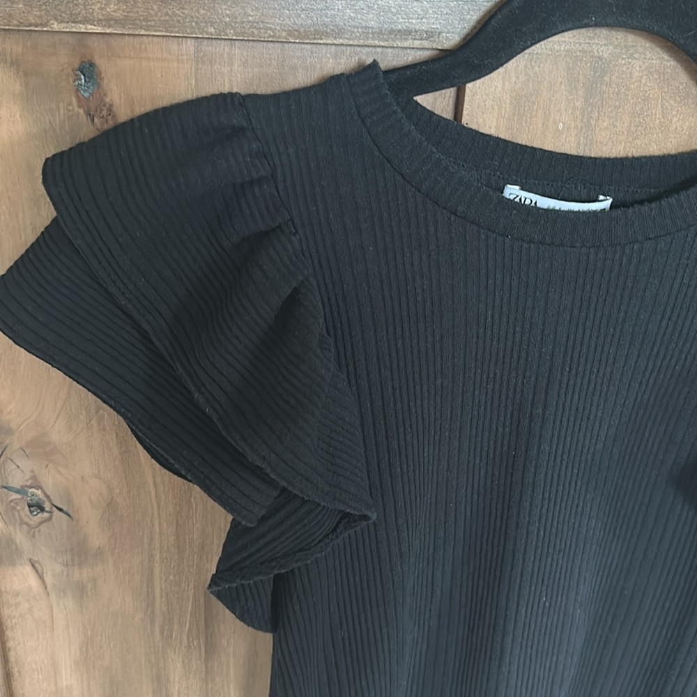 Zara Black Ruffle Sleeve Top - Picture 6 of 11
